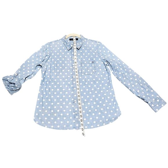 Tommy Hilfiger Womens Blue Polka Dot Button-Up Shirt Size M - Picture 11 of 12